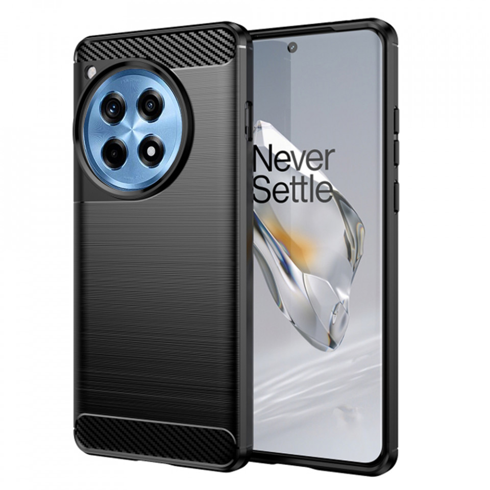 Husa OnePlus 12R din silicon, Slim, cu textură Fibra Carbon - Negru