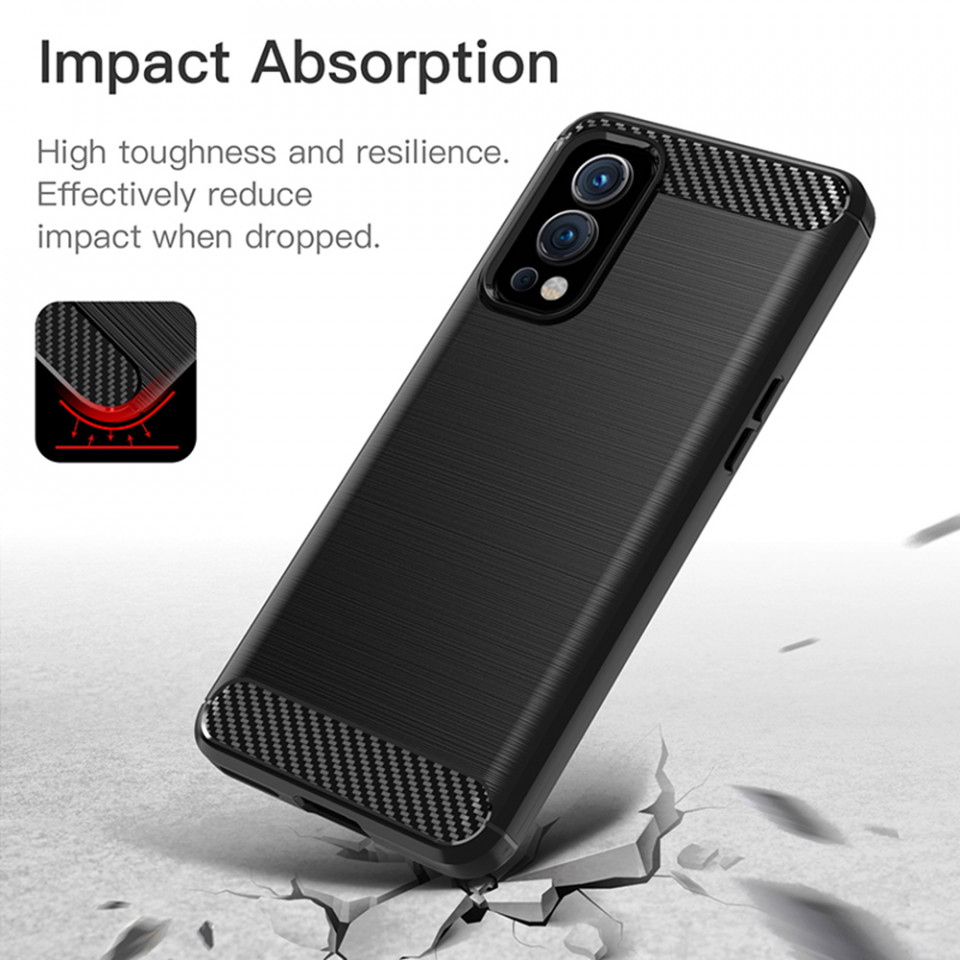 Husa Oneplus Nord 2 5G din silicon, Slim, cu textura Fibra Carbon - Negru - 1 | YEO
