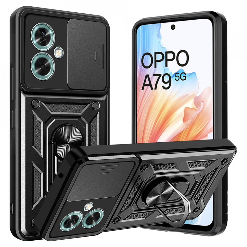 Husa Oppo A79 5G cu inel magnetic, Skyddar CamShield - Negru