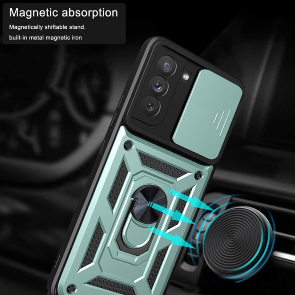 Husa Oppo Reno12 Pro cu inel magnetic si protectie camera Skyddar CamShield - Verde - 1 | YEO