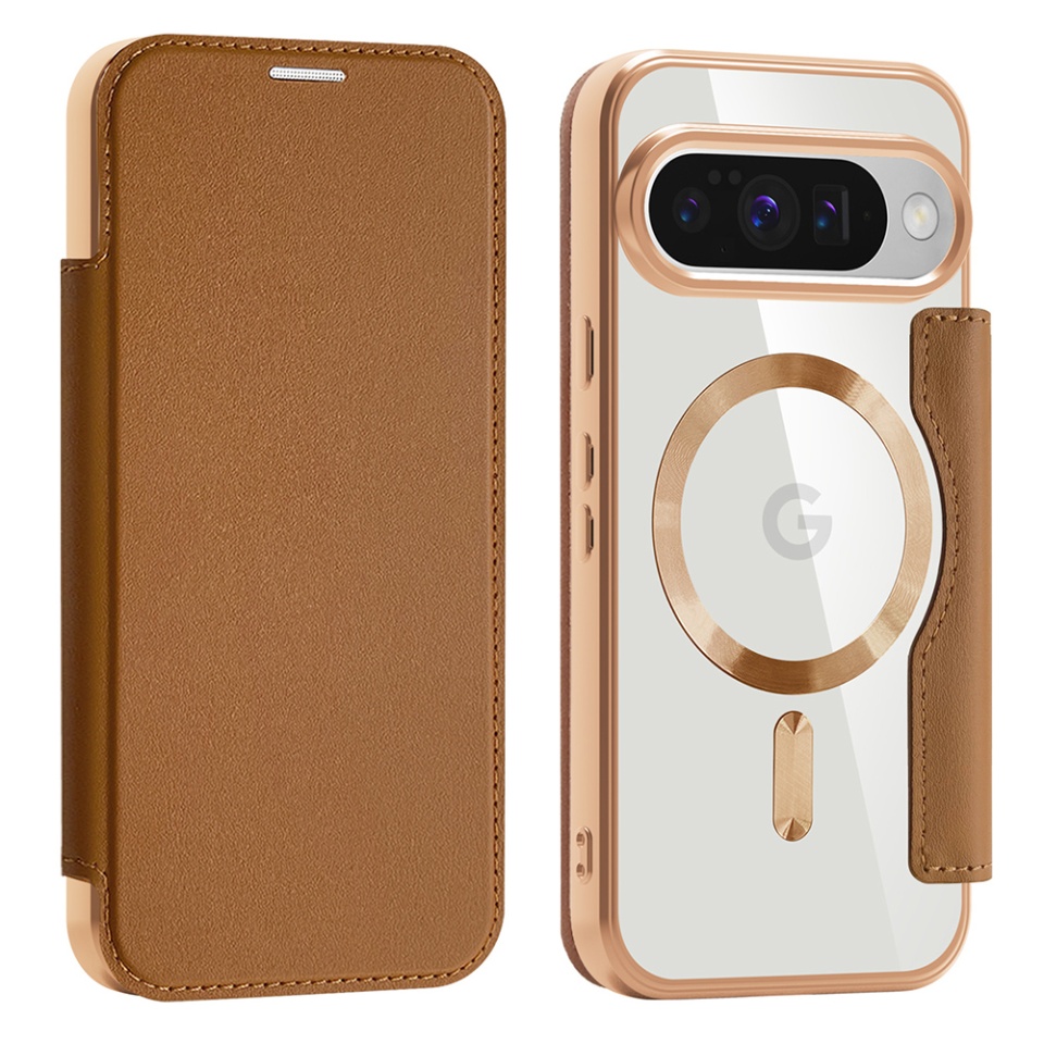 Husa pentru Google Pixel 10 / Pixel 10 Pro tip carte, SKYDDAR INOVATION, SmartMag Book, Magsafe, RFiD, Suport Carduri, set cu sticker, Maro - 1 | YEO