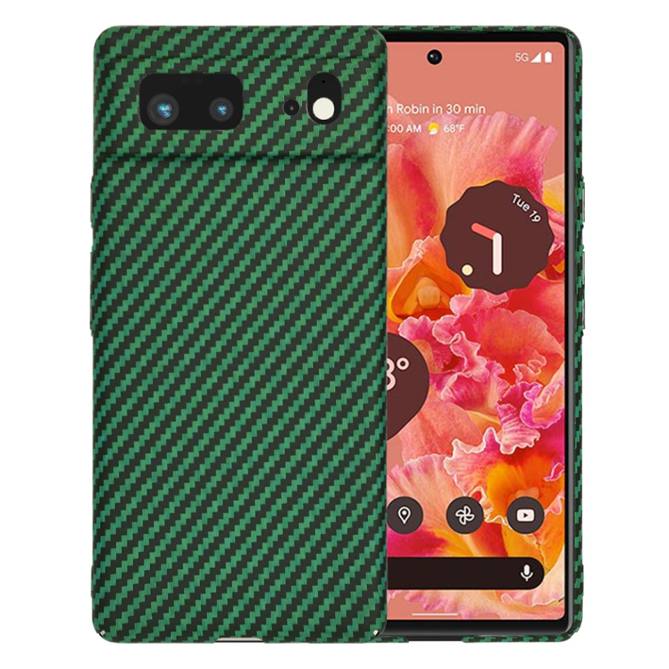 Husa pentru Google Pixel 6, Finisaj Premium cu Textura de Carbon, Design Elegant, SKDR CarbonFlex - Verde