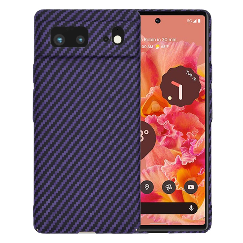 Husa pentru Google Pixel 6, Finisaj Premium cu Textura de Carbon, Design Elegant, SKDR CarbonFlex - Mov