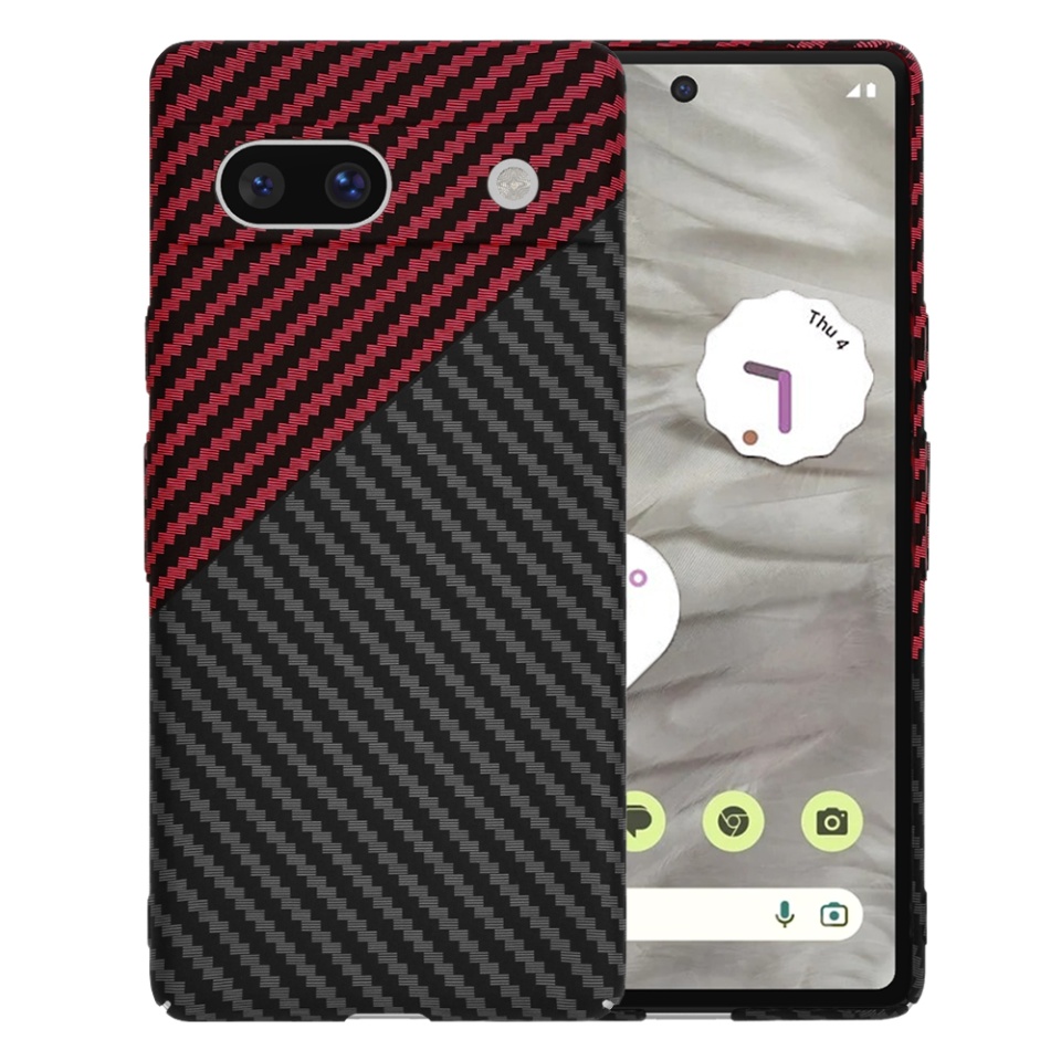 Husa pentru Google Pixel 7a, Finisaj Premium cu Textura de Carbon, Design Elegant, SKDR CarbonFlex - Rosu inchis