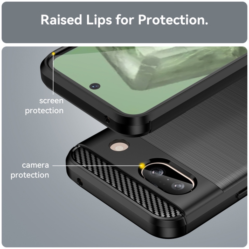 Husa pentru Google Pixel 8a, SKYDDAR INNOVATION, Carbon Silicone, din Silicon Slim, cu textura Fibra Carbon, set cu sticker, Negru - 2 | YEO