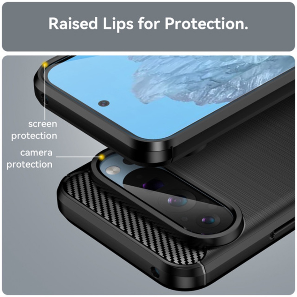 Husa pentru Google Pixel 9 / Pixel 9 Pro, SKYDDAR INNOVATION, Carbon Silicone, din Silicon Slim, cu textura Fibra Carbon, set cu sticker, Negru - 2 | YEO