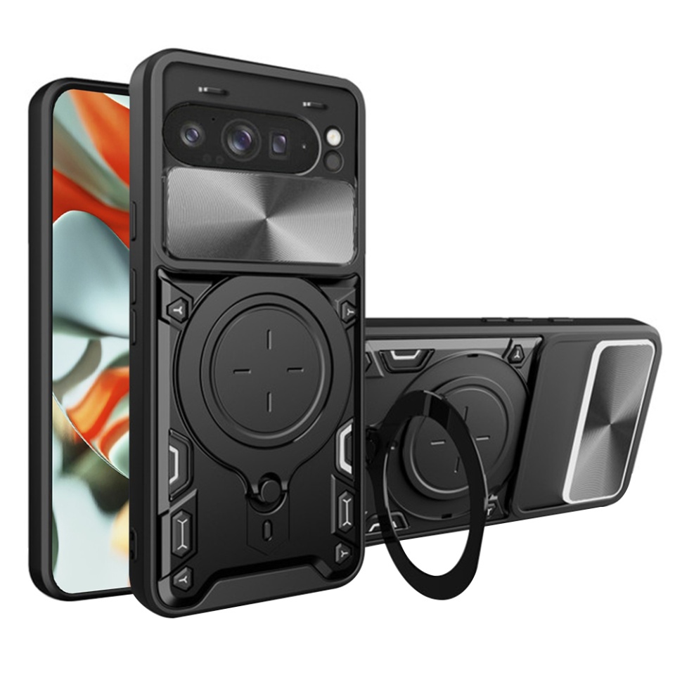 Husa pentru Google Pixel 9 Pro XL, SKYDDAR INNOVATION, CamGuard Pro, Inel Magnetic, Protectie Camera, set cu sticker, Negru