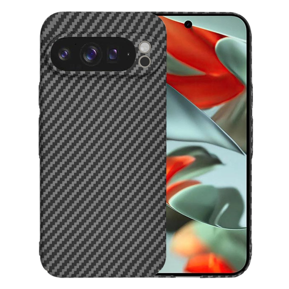 Husa pentru Google Pixel 9 Pro XL, SKYDDAR INNOVATION, textura carbon, Carbonite FiberShell, set cu sticker, Negru,