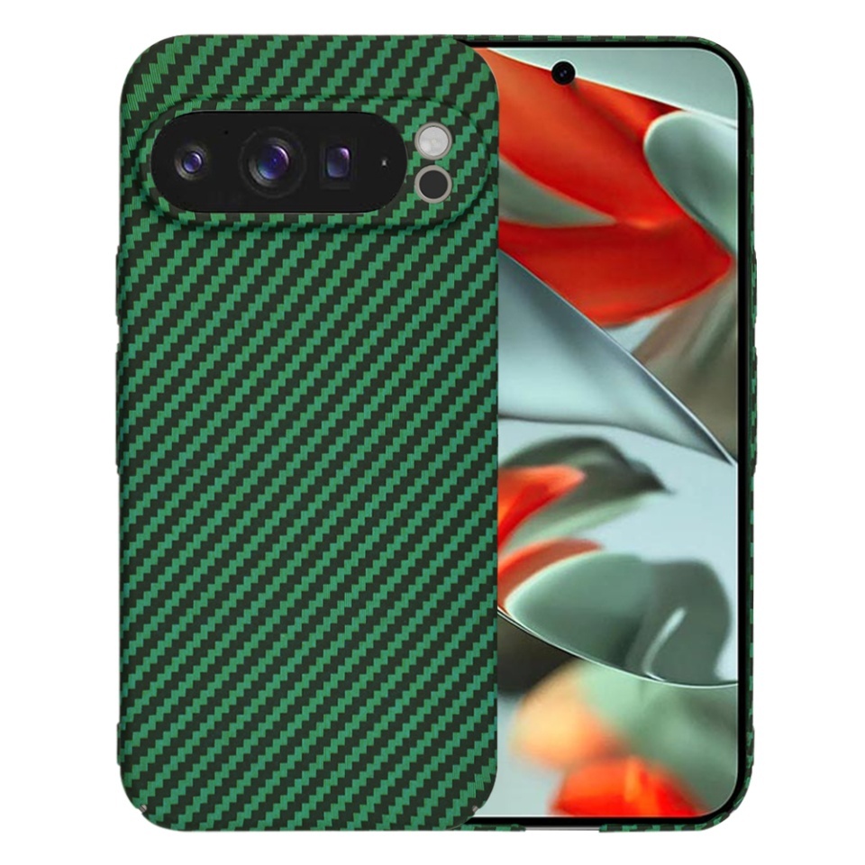 Husa pentru Google Pixel 9 Pro XL, SKYDDAR INNOVATION, textura carbon, Carbonite FiberShell, set cu sticker, Verde,