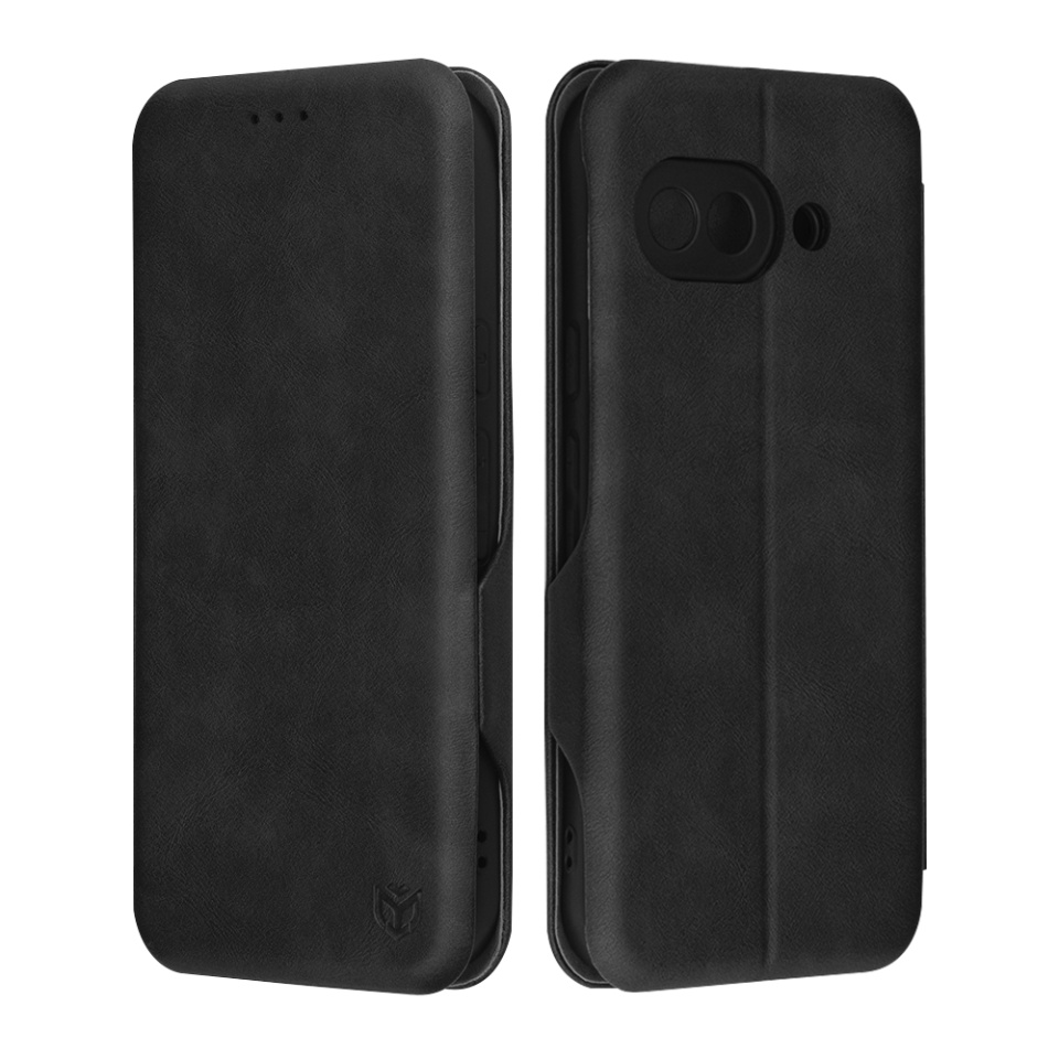 Husa pentru Google Pixel 9a, SKYDDAR INNOVATION, Safe Wallet tip carte din Piele Ecologica, Suport Carduri, Inchidere Magnetica, Negru, set cu sticker