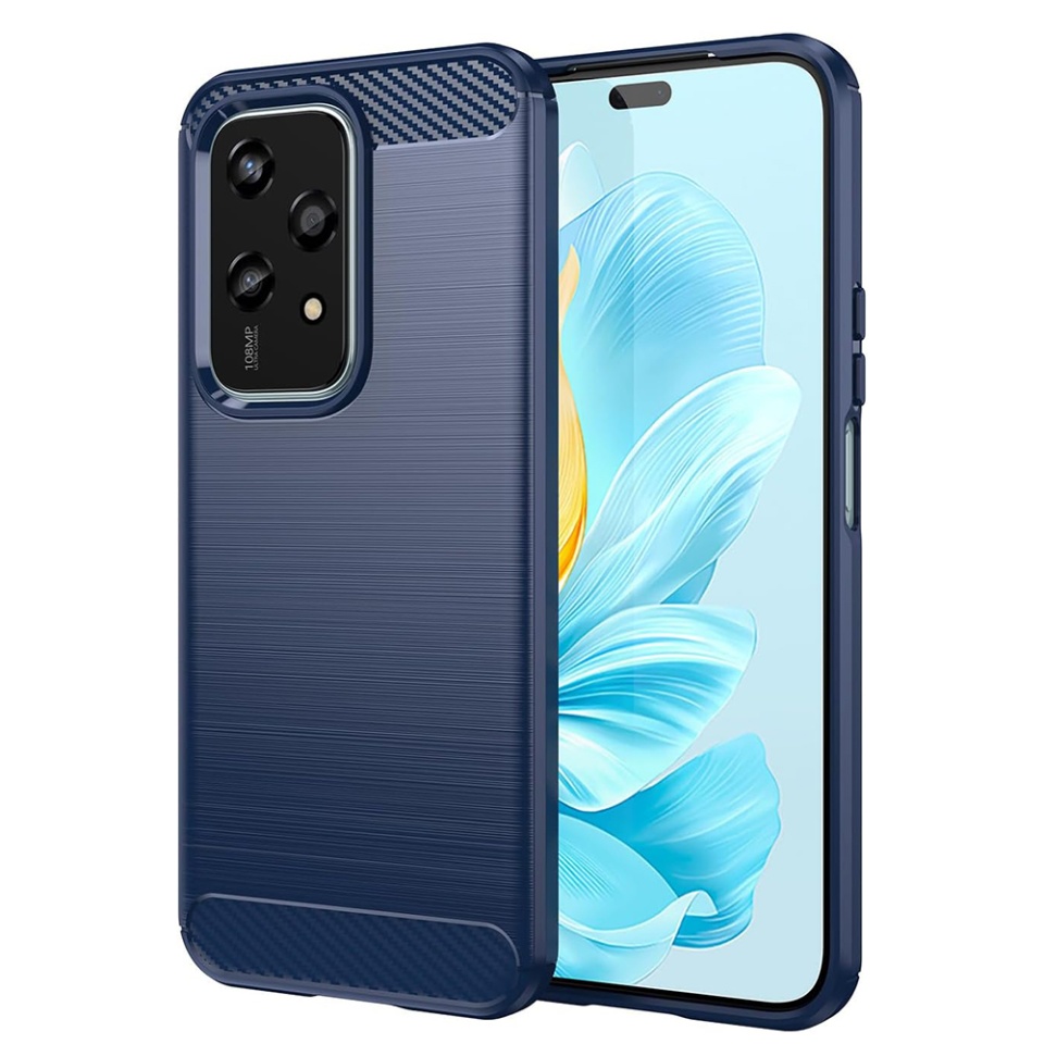 Husa pentru Honor 200 Lite din Silicon Premium, Slim, cu textura Fibra Carbon - Albastru