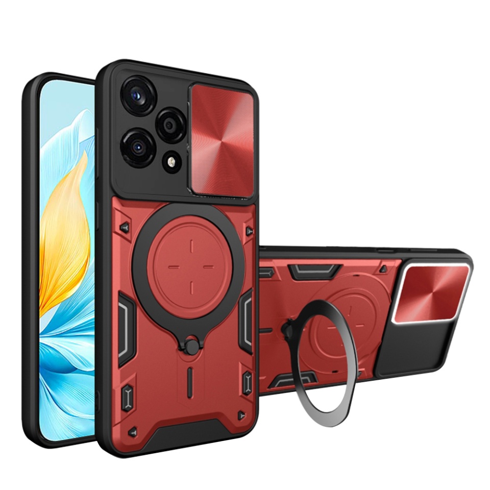 Husa pentru Honor 200 Lite, SKYDDAR INNOVATION, CamGuard Pro, Inel Magnetic, Protectie Camera, set cu sticker, Rosu