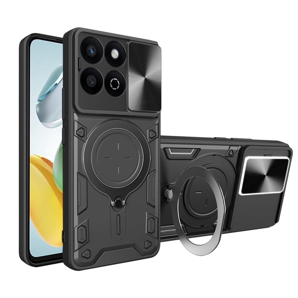 Husa pentru Honor 200 Smart / X7c, SKYDDAR INNOVATION, CamGuard Pro, Inel Magnetic, Protectie Camera, set cu sticker, Negru
