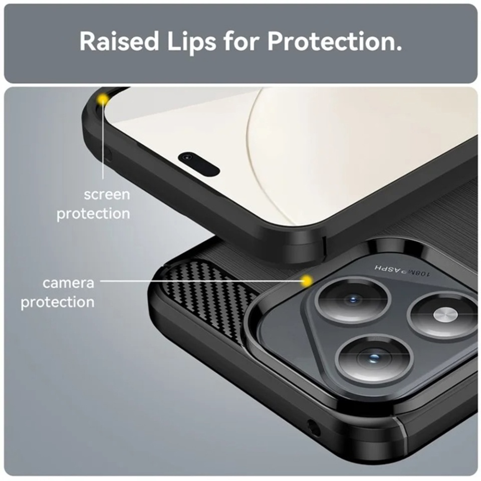 Husa pentru Honor 400 Lite, SKYDDAR INNOVATION, Carbon Silicone, din Silicon Premium, Slim, cu textura Fibra Carbon, Albastru, set cu sticker - 2 | YEO
