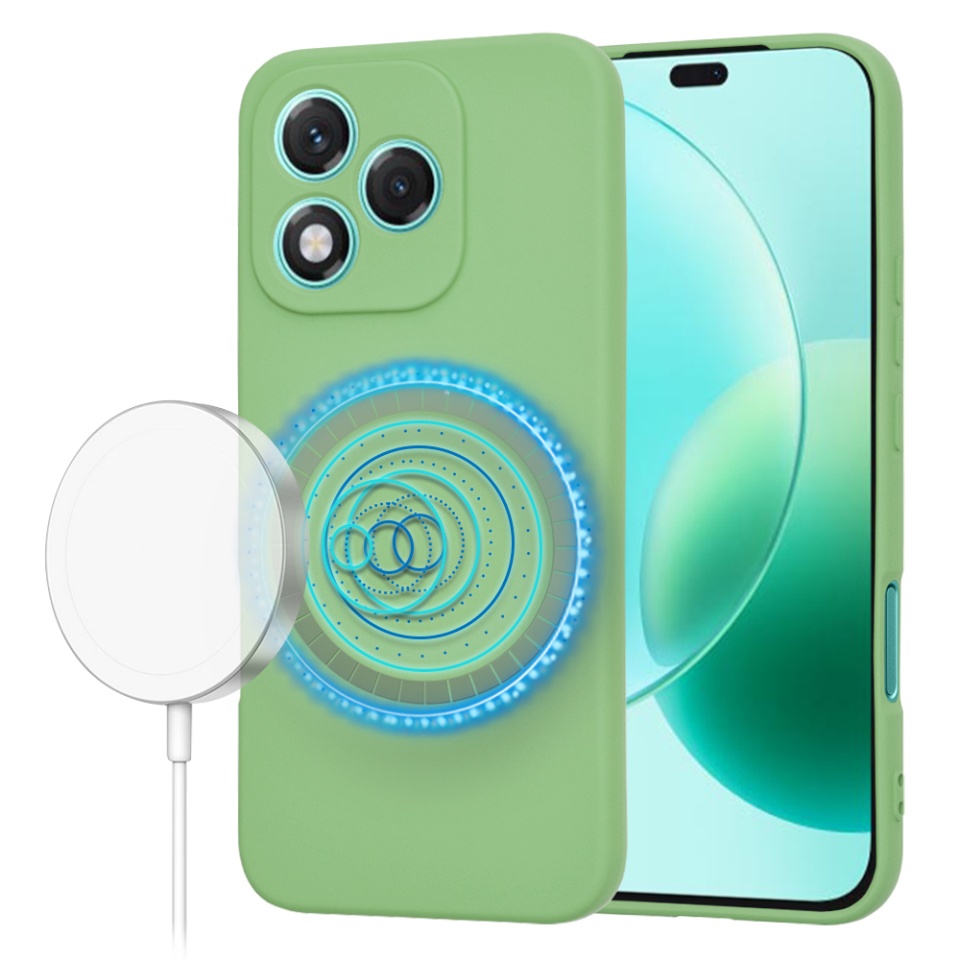 Husa pentru Honor 400 Lite, SKYDDAR INNOVATION, din Silicon Catifelat, SoftFlex Magsafe, set cu sticker, Verde deschis