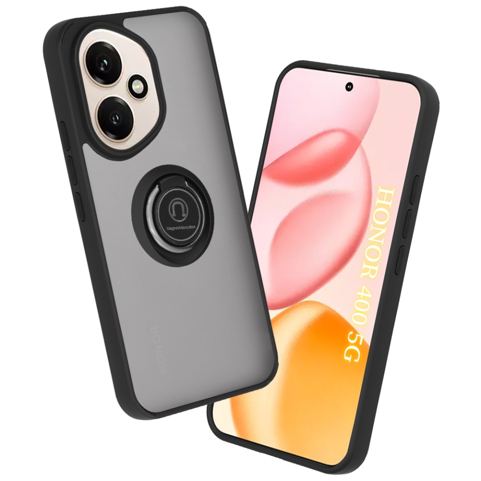 Husa pentru Honor 400, SKYDDAR INNOVATION, Glinth cu Inel Rotativ 360° Magnetic, set cu sticker, Negru