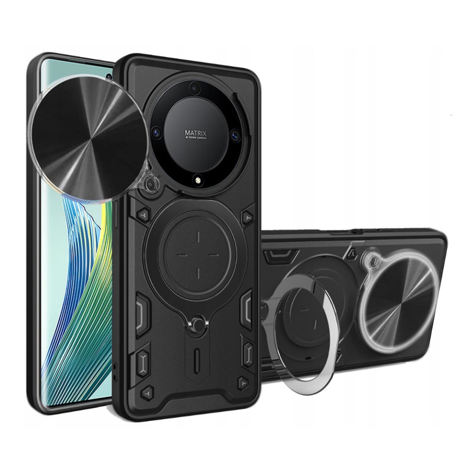 Husa pentru Honor Magic5 Lite, SKYDDAR INNOVATION, CamGuard Pro, Inel Magnetic, Protectie Camera, set cu sticker, Negru
