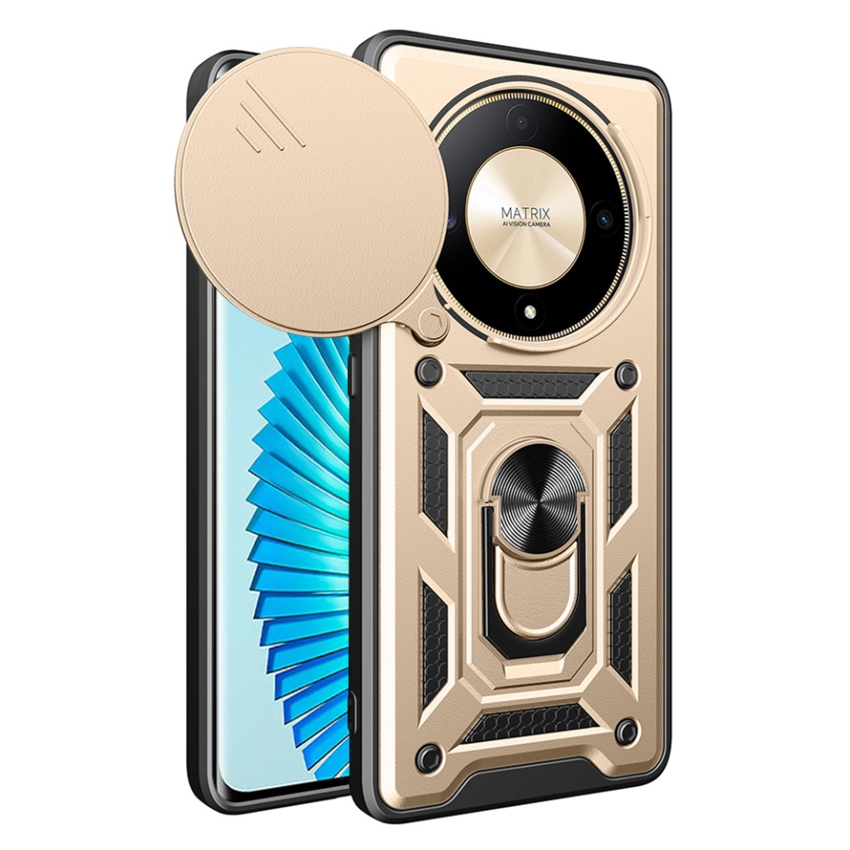 Husa pentru Honor Magic6 Lite, SKYDDAR INNOVATION, CamShield, Inel magnetic, set cu sticker, Auriu