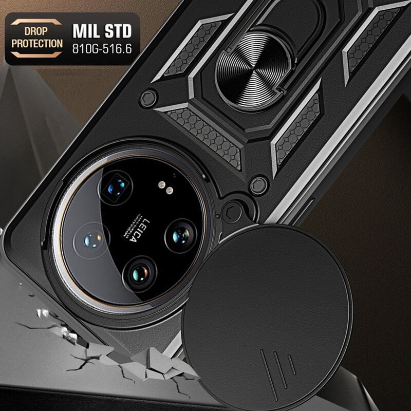 Husa pentru Honor Magic7 Pro cu inel magnetic si protectie camera CamShield cu sticker - Negru - 3 | YEO