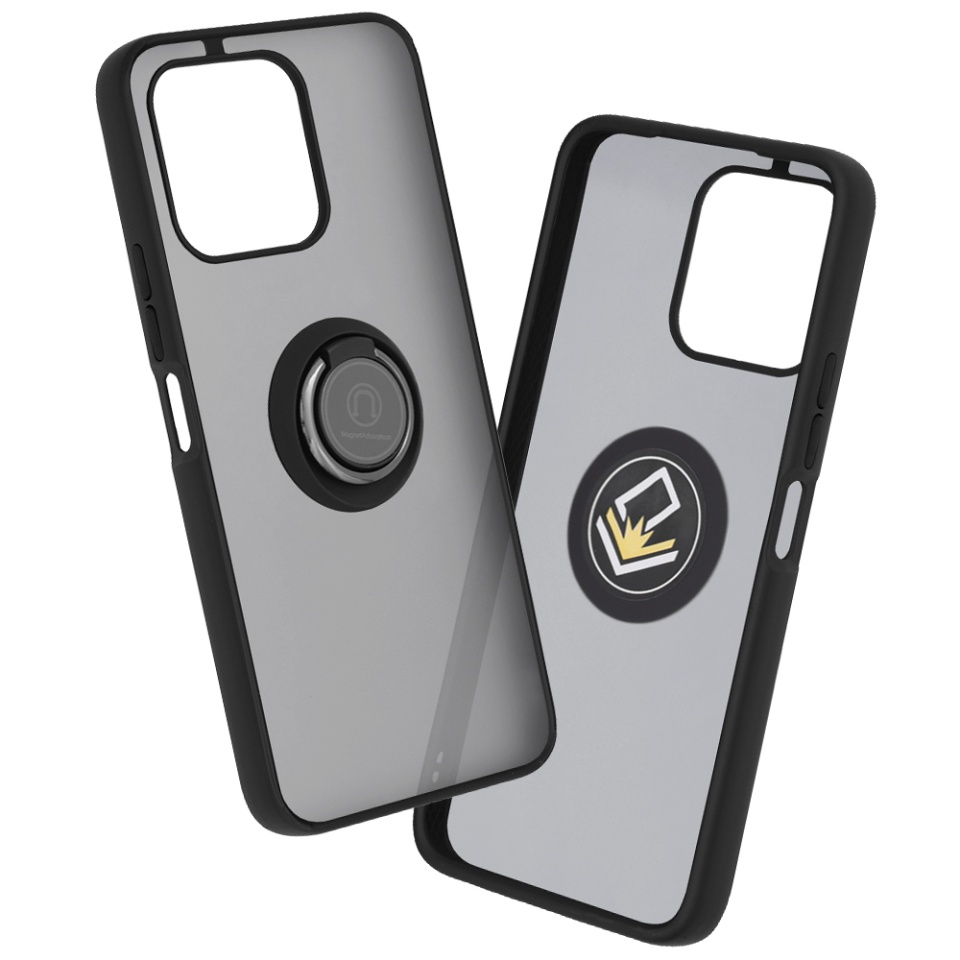 Husa pentru Honor X6 / X8 5G / 70 Lite, SKYDDAR INNOVATION, Glinth cu Inel Rotativ 360° Magnetic, Negru, set cu sticker