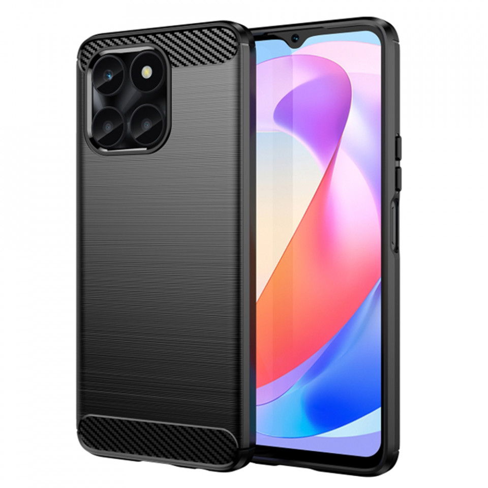 Husa pentru Honor X6a din silicon, Slim, cu textura Fibra Carbon - Negru