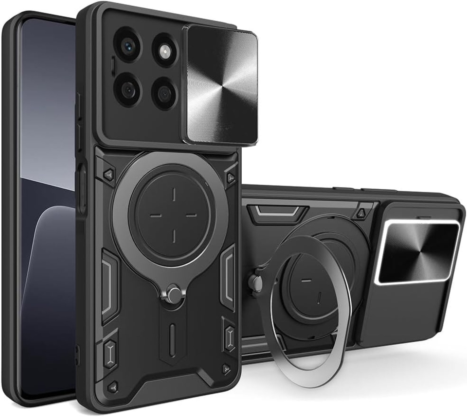 Husa pentru Honor X6b, cu inel magnetic si suport ajustabil, protectie completa camera, SKDR SafeCover - Negru