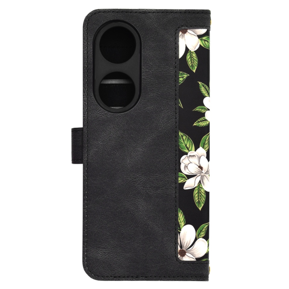 Husa pentru Honor X7b / 90 Smart / X7b 5G din Piele Ecologică cu Design Floral, Protecție 360°, Stand Integrat, Buzunare pentru Carduri, SKDR Floral Wallet - Negru - 3 | YEO