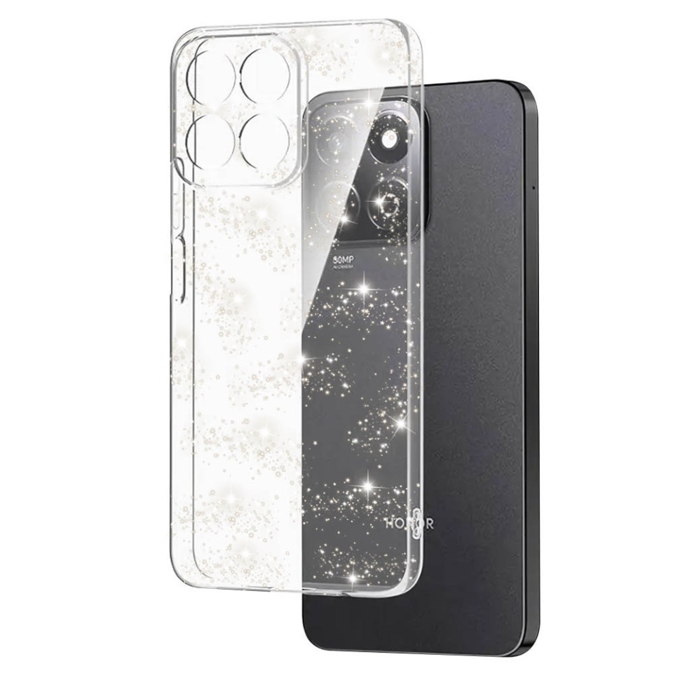 Husa pentru Honor X8c, SKYDDAR INNOVATION, Shine, din Silicon TPU cu Sclipici, Design Elegant si Ultra Subtire, Transparenta, set cu sticker