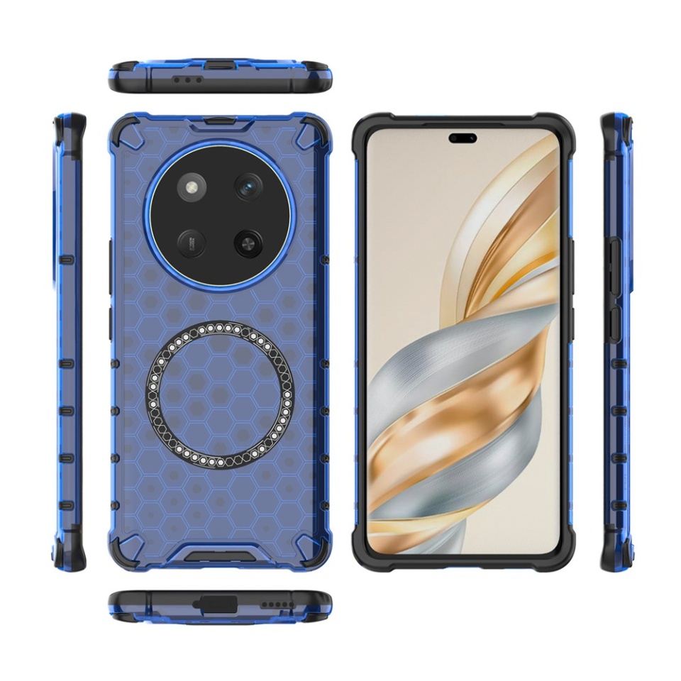 Husa pentru Honor X9c / Magic7 Lite, SKYDDAR INNOVATION, HoneyComb Shield MagSafe, Antisoc, set cu sticker, Albastru - 3 | YEO