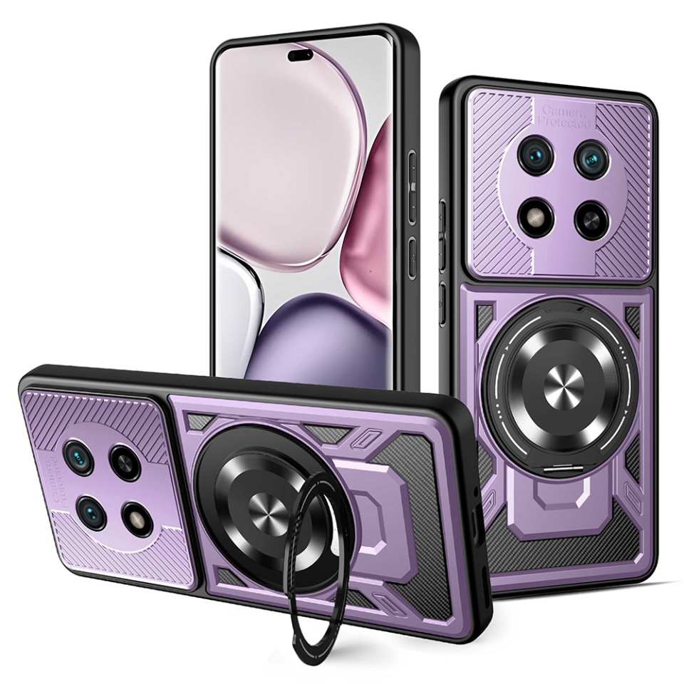 Husa pentru Honor X9c / Magic7 Lite, SKYDDAR INNOVATION, RuggedCam, Inel magnetic antisoc, set cu sticker, Mov