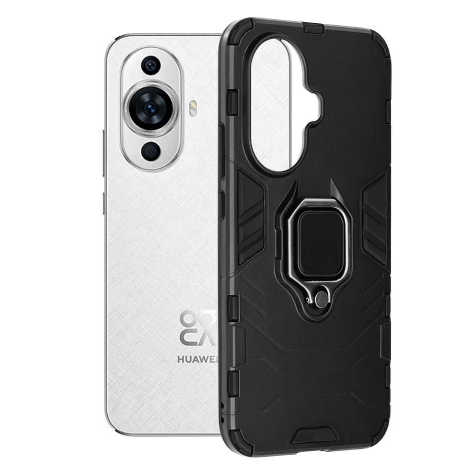 Husa pentru Huawei nova 11 / nova 12s, SKYDDAR INNOVATION, Silicone Shield, cu Inel Magnetic, Antisoc, set cu sticker, Negru