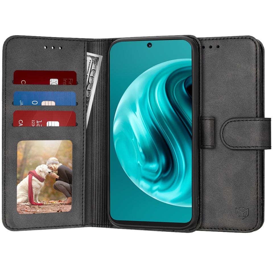 Husa pentru Huawei nova 12i / nova 13i, SKYDDAR INNOVATION, Diary Book, tip carte, cu Portofel Interior, Antisoc, Negru, set cu sticker