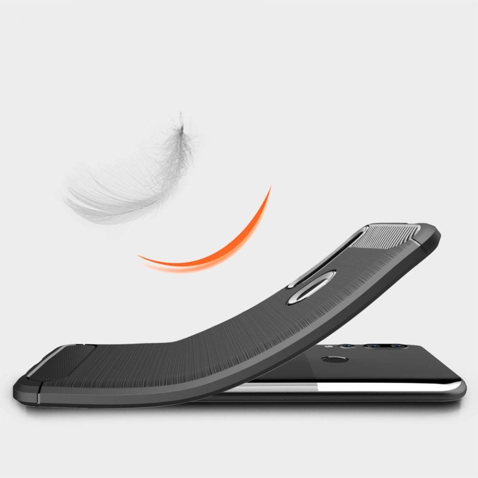 Husa pentru Huawei P Smart Z, SKYDDAR INNOVATION, Carbon Silicone, din Silicon Slim, cu textura Fibra Carbon, set cu sticker, Negru - 2 | YEO
