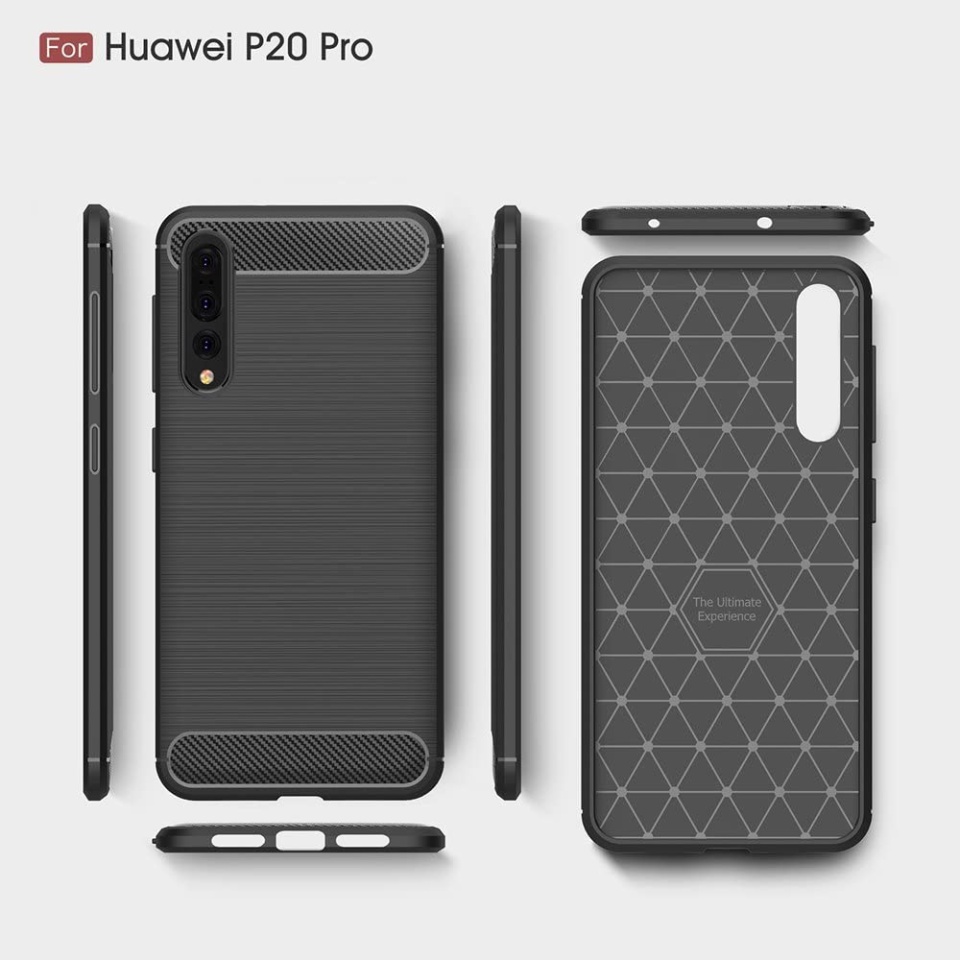 Husa pentru Huawei P20 Pro, SKYDDAR INNOVATION, Carbon Silicone, din Silicon Slim, cu textura Fibra Carbon, set cu sticker, Negru - 3 | YEO