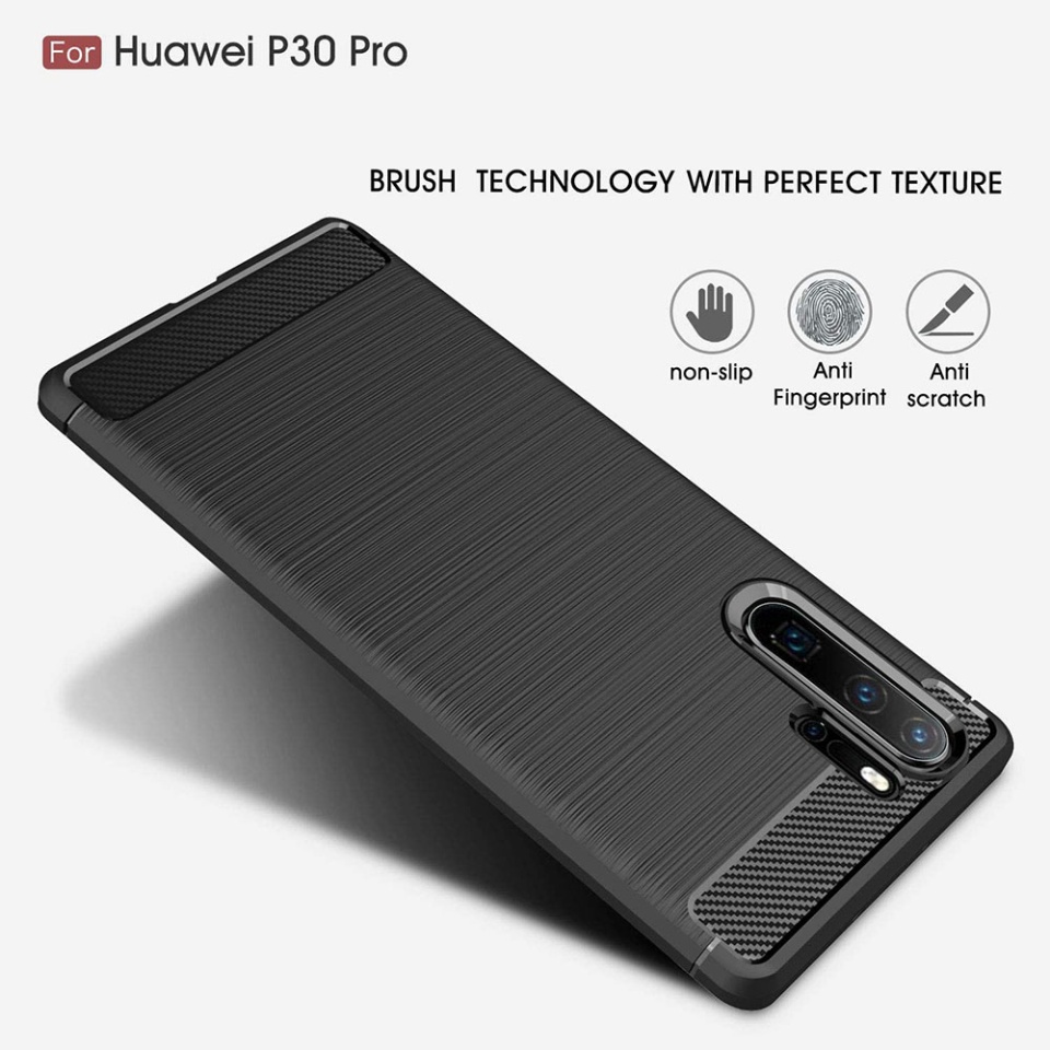Husa pentru Huawei P30 Pro / P30 Pro New Edition, SKYDDAR INNOVATION, Carbon Silicone, din Silicon Slim, cu textura Fibra Carbon, set cu sticker, Negru - 2 | YEO