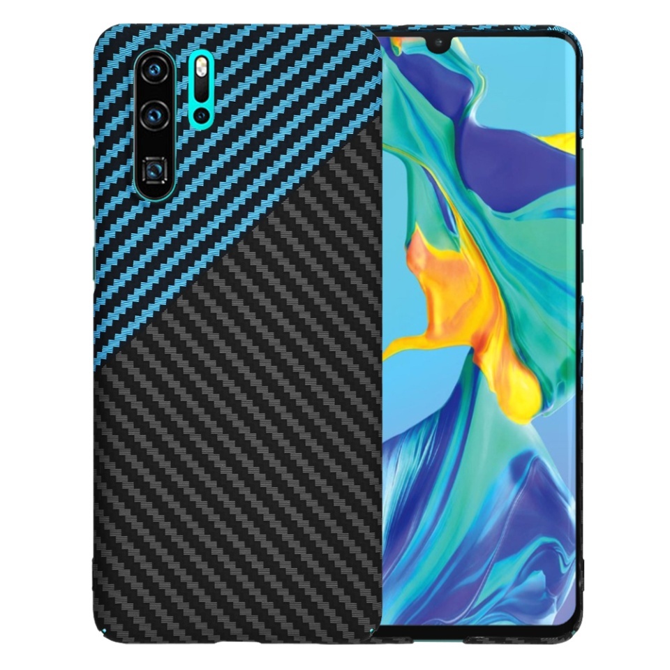 Husa pentru Huawei P30 Pro / P30 Pro New Edition, SKYDDAR INNOVATION, textura carbon, Carbonite FiberShell, set cu sticker, Bleu,