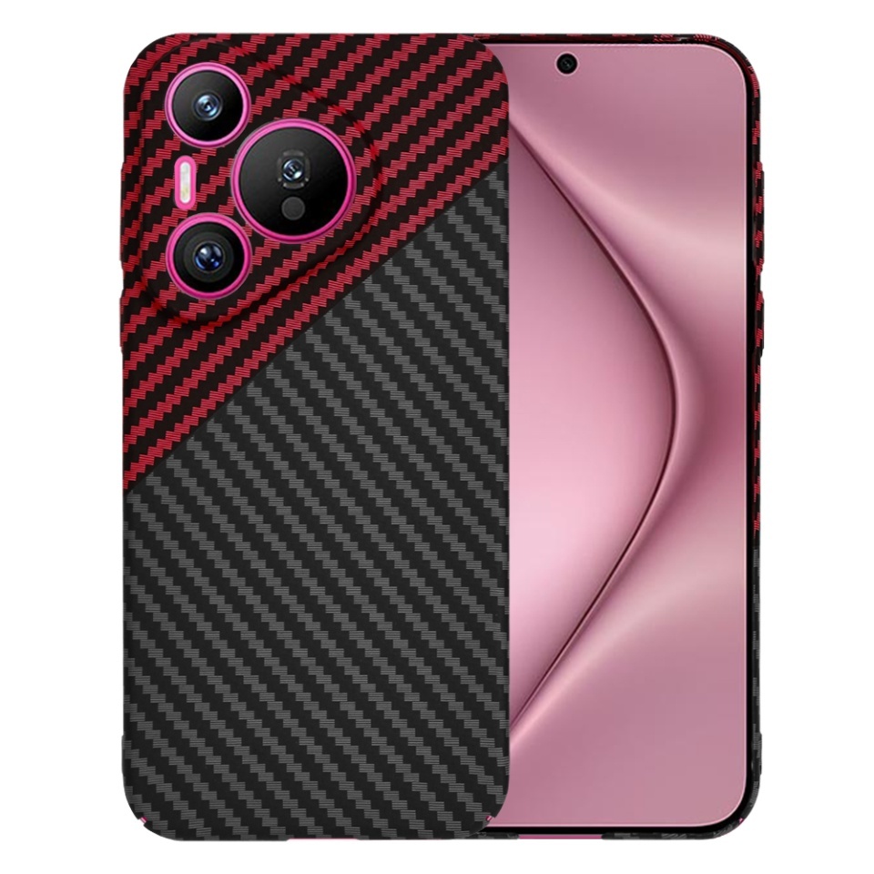Husa pentru Huawei Pura 70, SKYDDAR INNOVATION, textura carbon, Carbonite FiberShell, set cu sticker, Rosu inchis,
