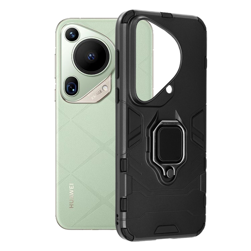 Husa pentru Huawei Pura 70 Ultra, SKYDDAR INNOVATION, Silicone Shield, cu Inel Magnetic, Antisoc, set cu sticker, Negru
