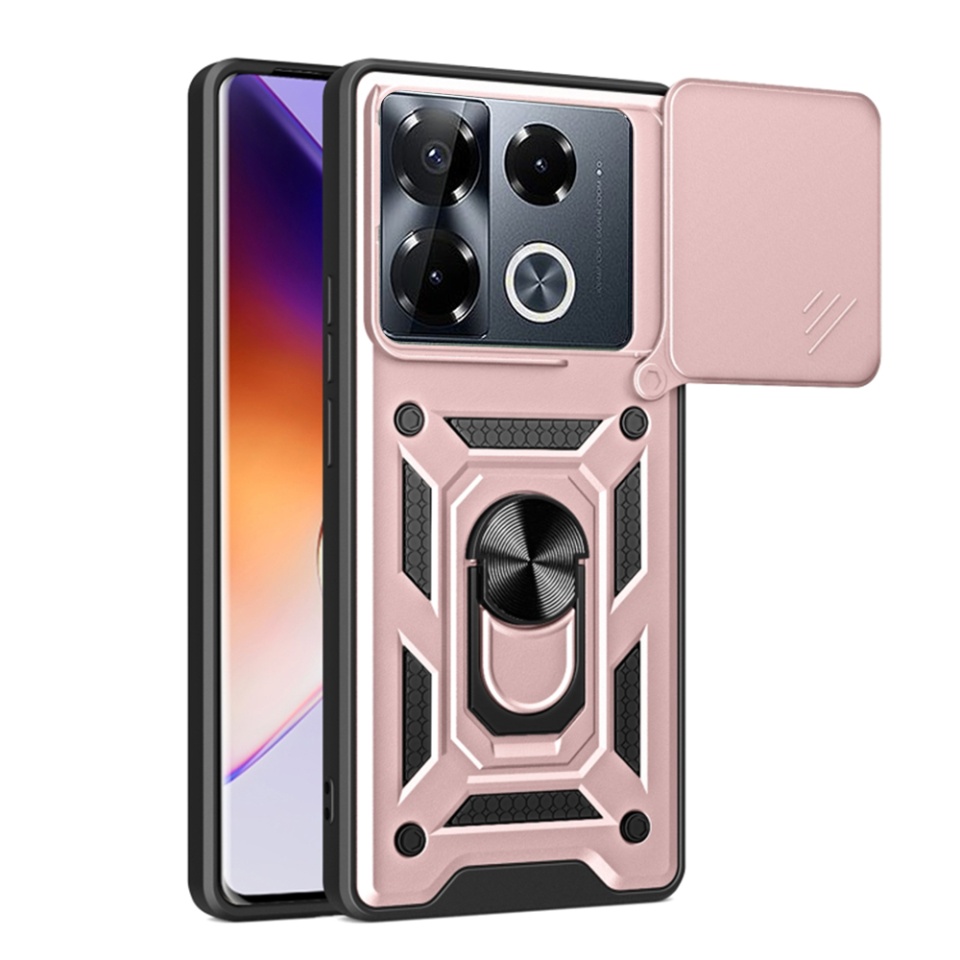Husa pentru Infinix Note 40 Pro+, cu inel magnetic si suport ajustabil, protectie completa camera, SKDR SafeCover - Roz auriu