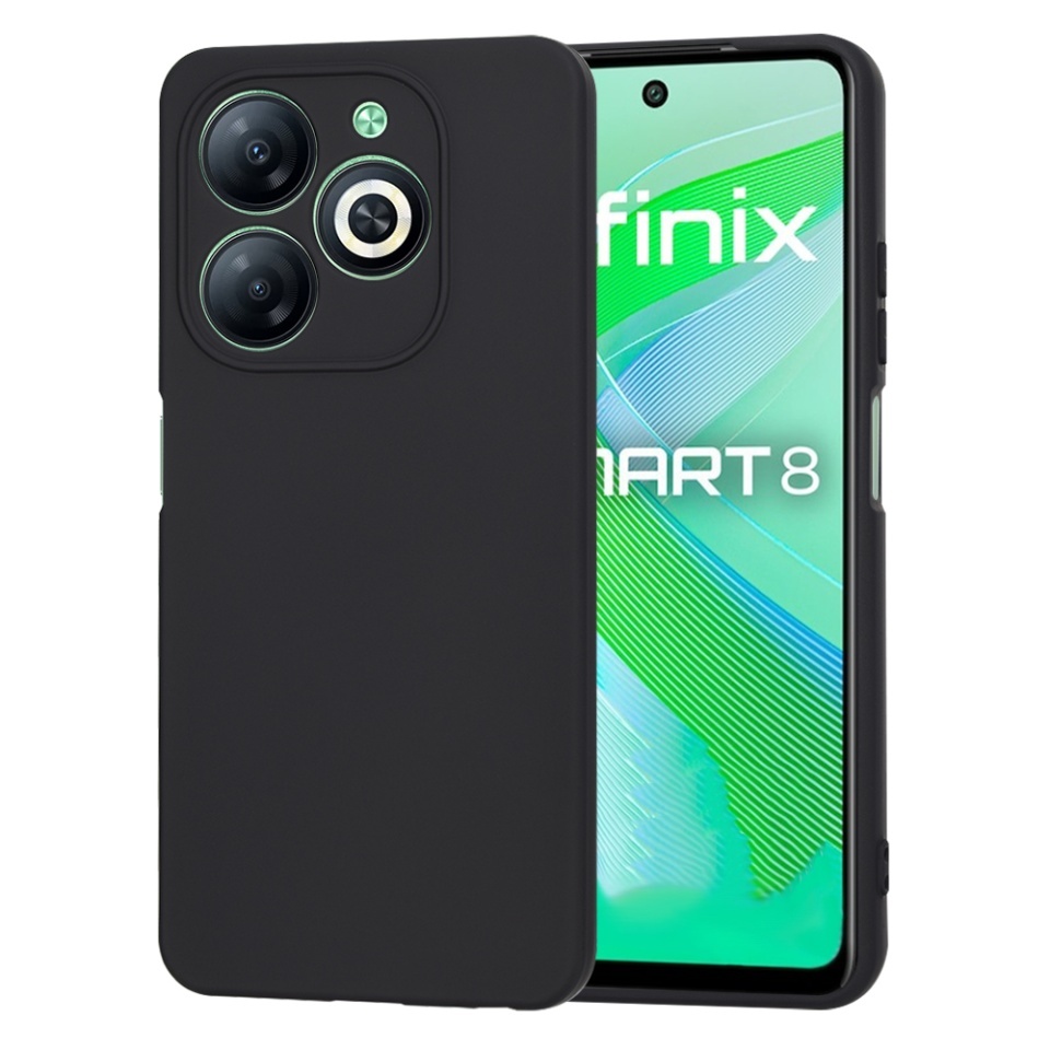 Husa pentru Infinix Smart 8, SKYDDAR INNOVATION, din Silicon Catifelat, SoftElegance, set cu sticker, Negru