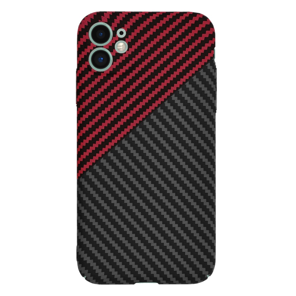 Husa pentru iPhone 11, Finisaj Premium cu Textura de Carbon, Design Elegant, SKDR CarbonFlex - Rosu inchis - 1 | YEO