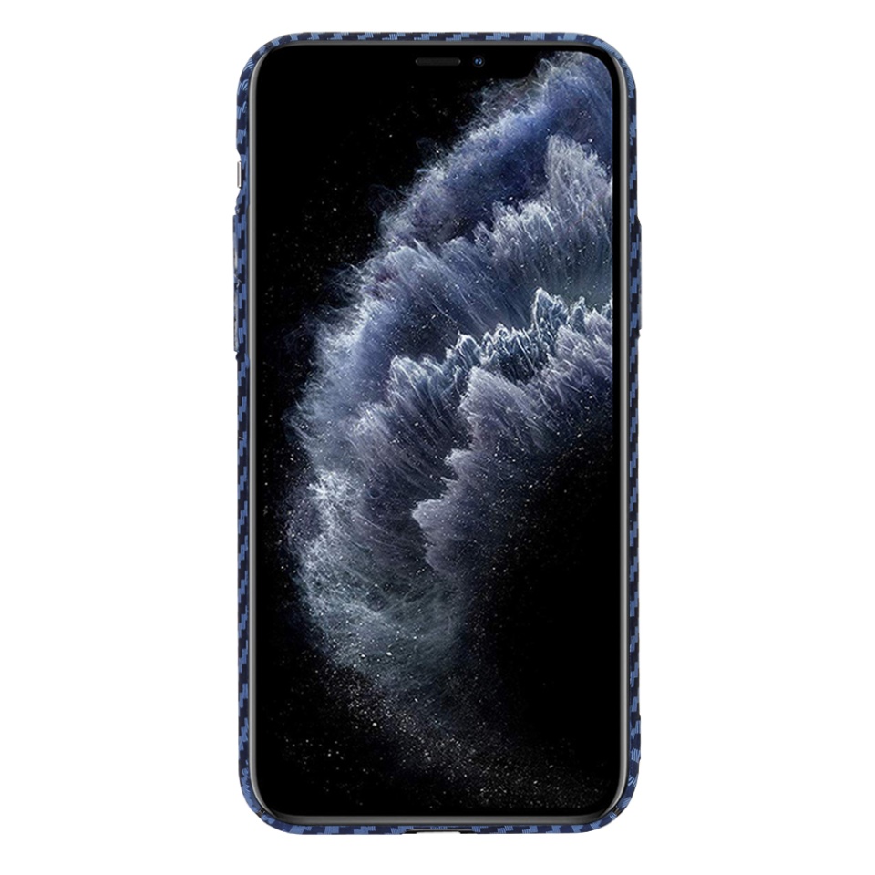 Husa pentru iPhone 11 Pro, Finisaj Premium cu Textura de Carbon, Design Elegant, SKDR CarbonFlex - Cyan - 1 | YEO