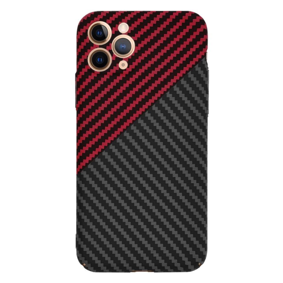 Husa pentru iPhone 11 Pro, Finisaj Premium cu Textura de Carbon, Design Elegant, SKDR CarbonFlex - Rosu inchis - 1 | YEO