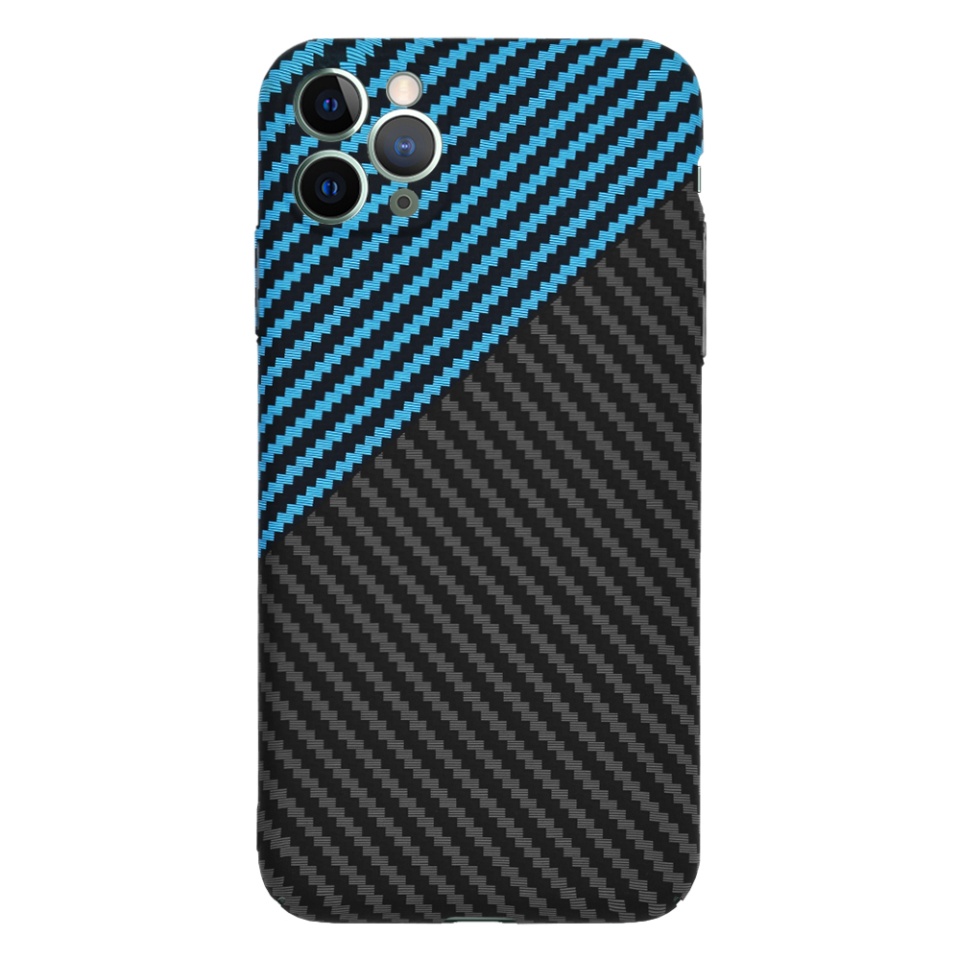 Husa pentru iPhone 11 Pro Max, Finisaj Premium cu Textura de Carbon, Design Elegant, SKDR CarbonFlex - Bleu - 1 | YEO