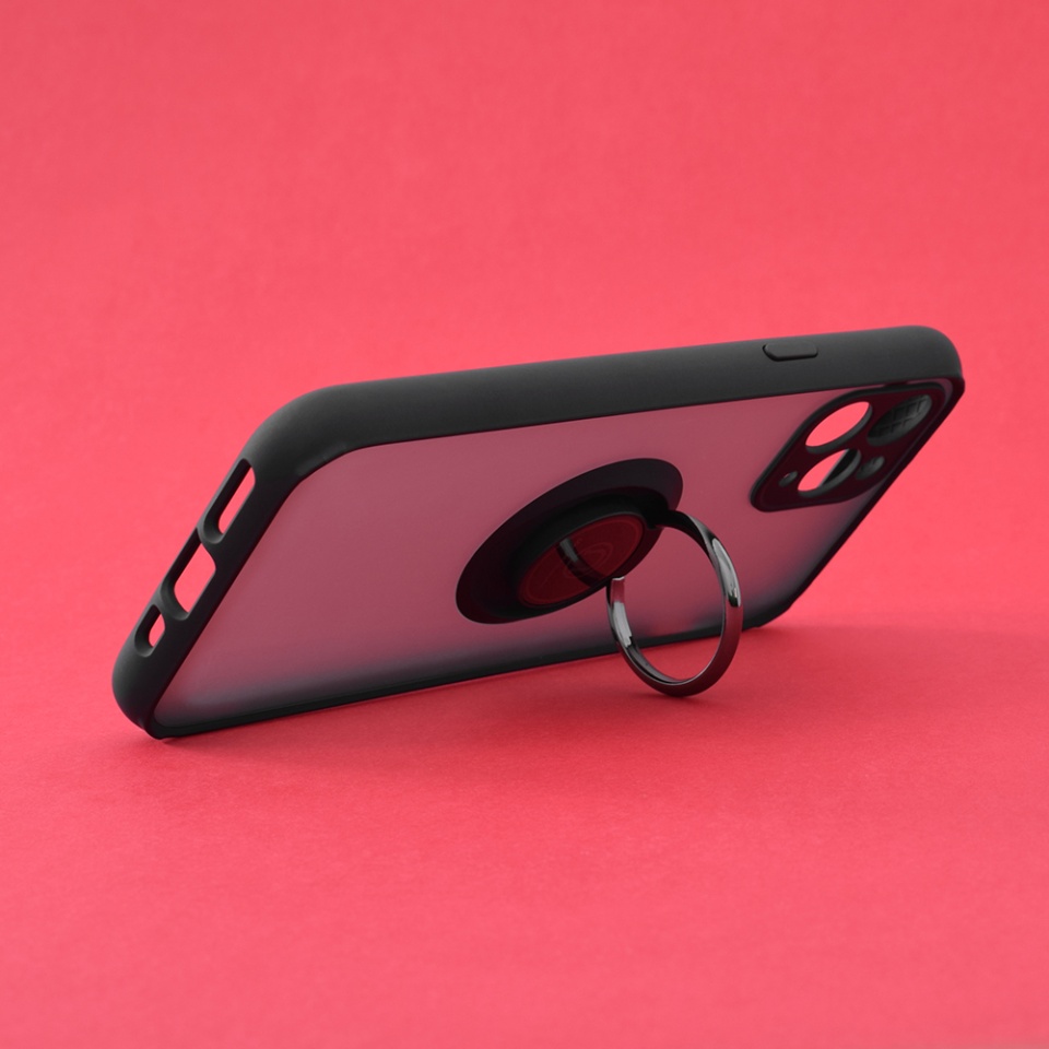 Husa pentru iPhone 11 Pro Max, SKYDDAR INNOVATION, Glinth cu Inel Rotativ 360° Magnetic, Negru, set cu sticker - 1 | YEO