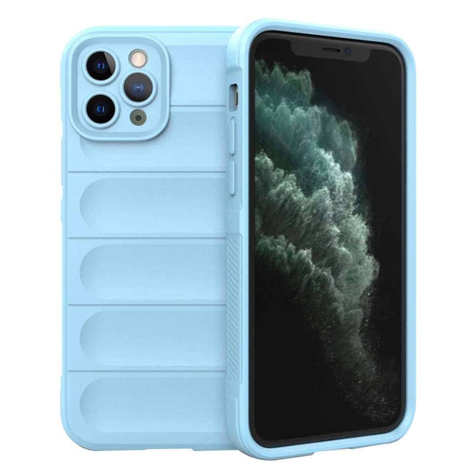 Husa pentru iPhone 11 Pro Max, SKYDDAR INNOVATION, Vogue, din Silicon Mat, Bleu, set cu sticker