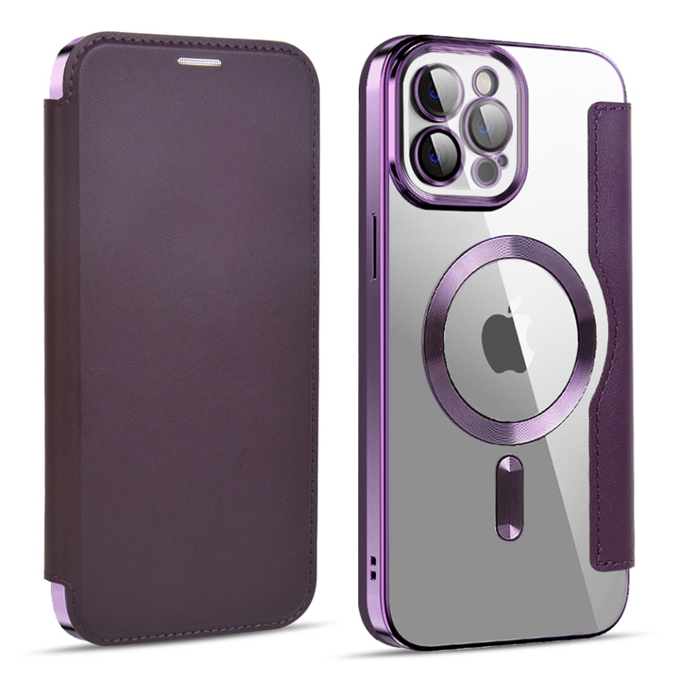 Husa pentru iPhone 11 Pro Max tip carte, SKYDDAR INOVATION, SmartMag Book, Magsafe, RFiD, Suport Carduri, set cu sticker, Mov - 1 | YEO