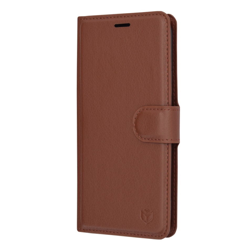 Husa pentru iPhone 11 Pro, SKYDDAR INNOVATION, Leather Folio tip Carte, cu Portofel Interior, Finisaje Premium, set cu sticker, Maro - 3 | YEO