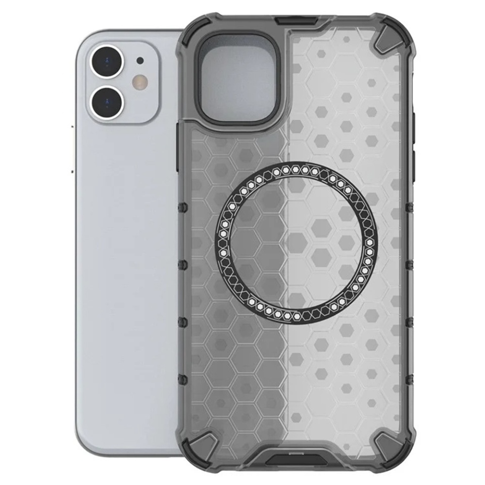 Husa pentru iPhone 11, SKYDDAR INNOVATION, HoneyComb Shield MagSafe, Negru, set cu sticker - 1 | YEO