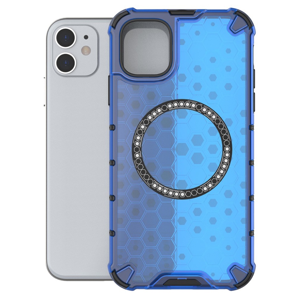 Husa pentru iPhone 11, SKYDDAR INNOVATION, HoneyComb Shield MagSafe, Antisoc, set cu sticker, Albastru - 1 | YEO